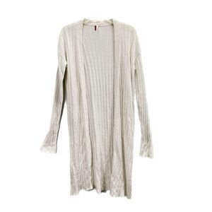 Free People Open Front Cardigan Women M Ivory Linen Blend Long Line Sweater